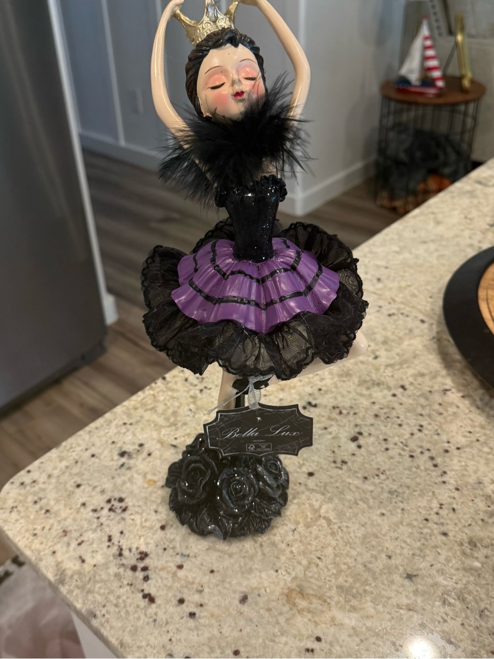 Bella lux Halloween Black & Purple Ballerina Figurine with Crown